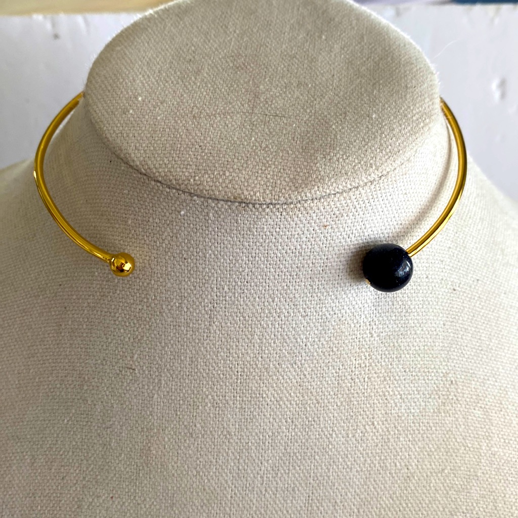 Gorjana 18k Gold Choker Gold Ball And Onyx Colt Black Ball Brand New